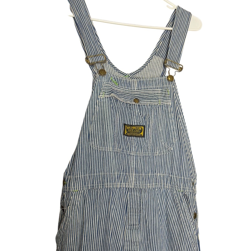 Vintage 70s Dee Cee Hickory Railroad Striped Denim Bib Overalls > fits medium